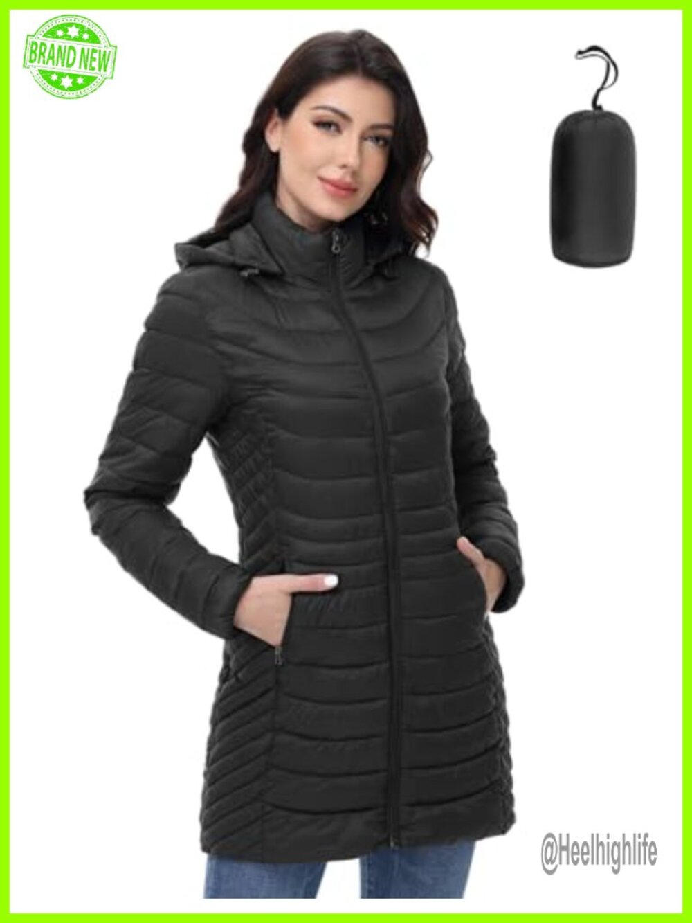 Packable Lightweight Quilted Puffer Jacket Fitted Warm Zip Hooded Winter Coat